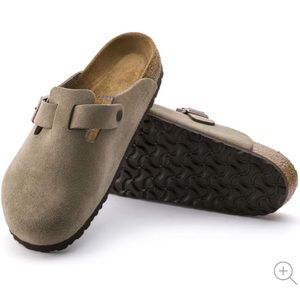 Birkenstock Size 40 Boston Soft Foot Bed Clogs Taupe Suede